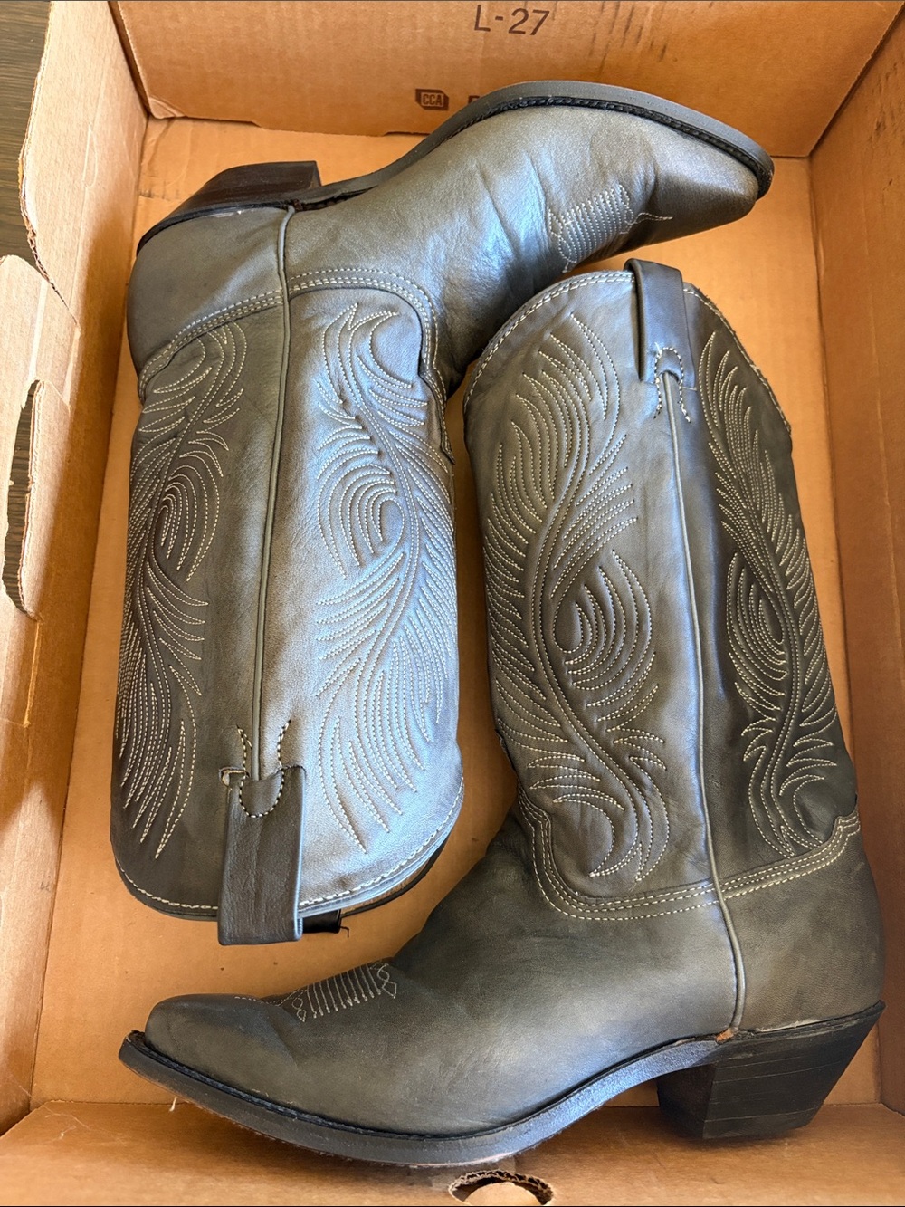 Women’s Abilene Gray Embroidered Leather Cowboy Boots 100% Leather Made in USA